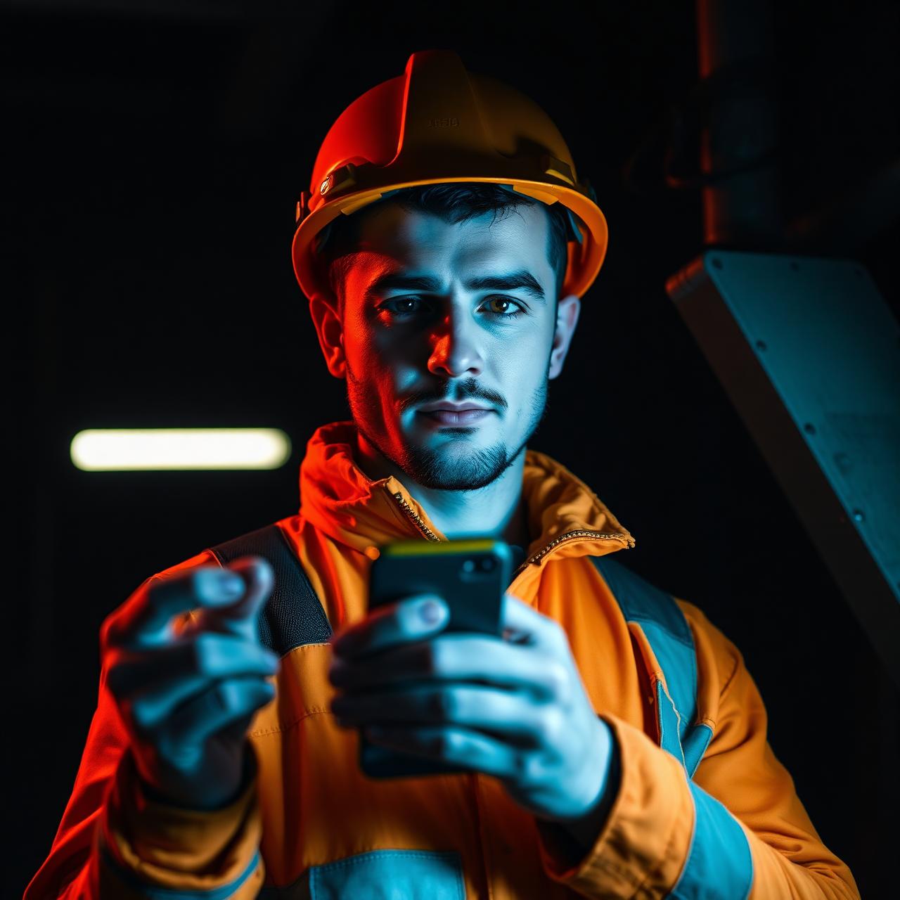 UK tradesperson checking their phone on the job